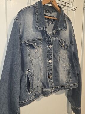 Maurices Washed Blue Distressed Denim Jacket